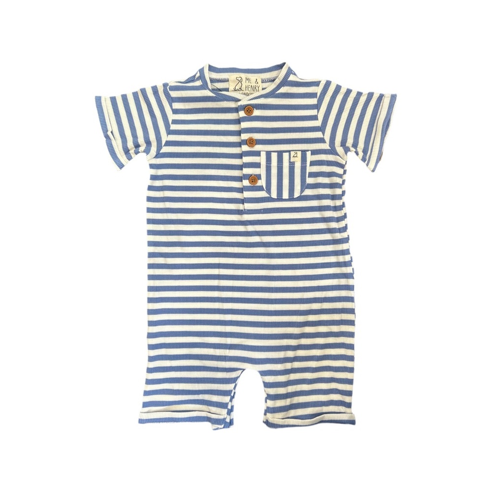 ME & HENRY Henley Blue and White Striped Romper